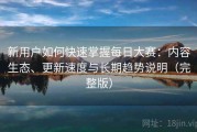 新用户如何快速掌握每日大赛：内容生态、更新速度与长期趋势说明（完整版）